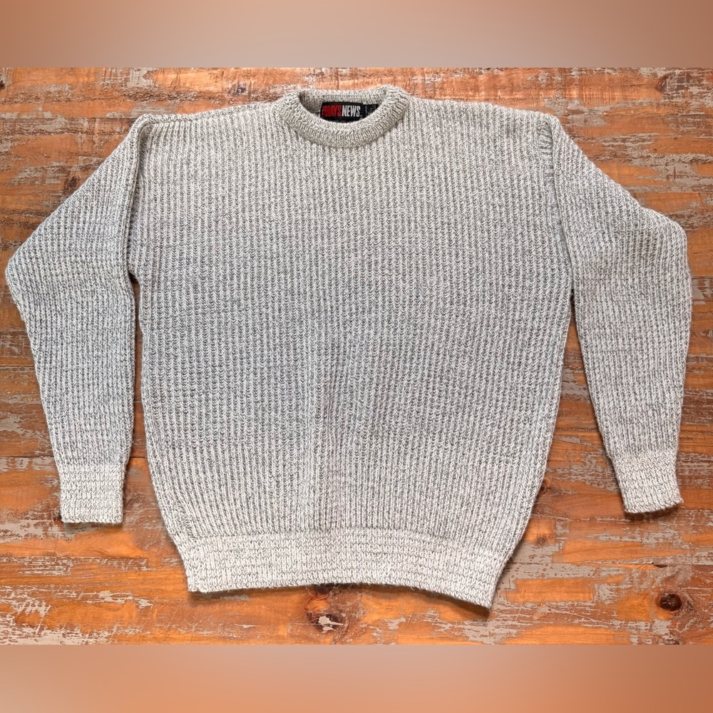 Vintage Today’s News gray 100% acrylic made in USA crewneck sweater